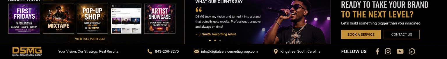 DSMG recent work, client experience and call to action visual